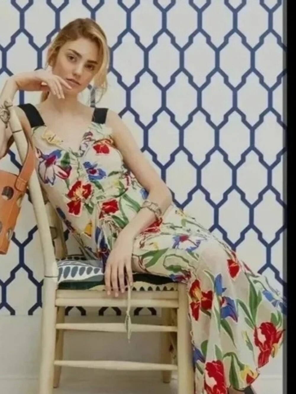 Tory Burch Floral Dress  in Cream with Red & Blue Flowers